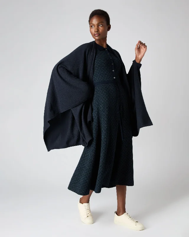 Women's Cashmere Knitted Cape Navy Blue Relaxed Women's 