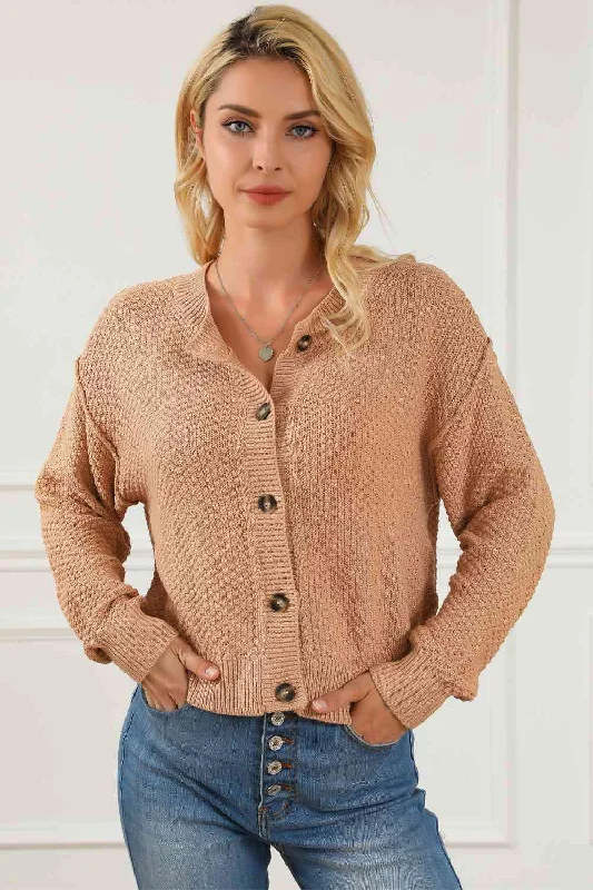 Dropped Shoulder Button Front Cardigan Modern Women's 