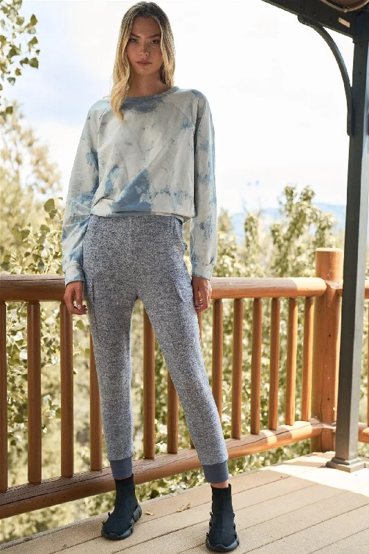 Navy High Waist Cargo Pocket Detail Fuzzy Jogger Sweat Pants Cashmere