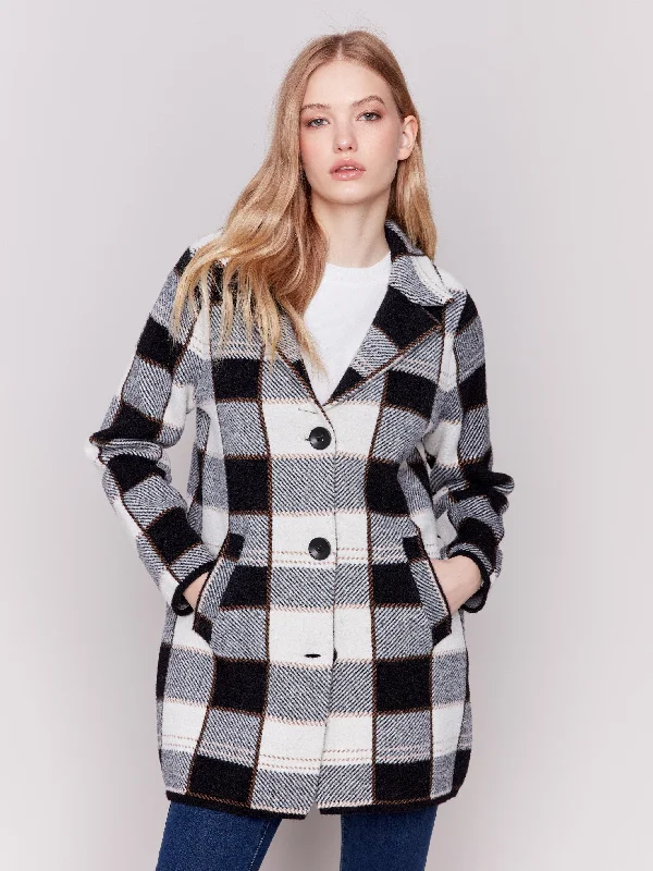 Knit Plaid Coat - Truffle Traditional Women's Wool