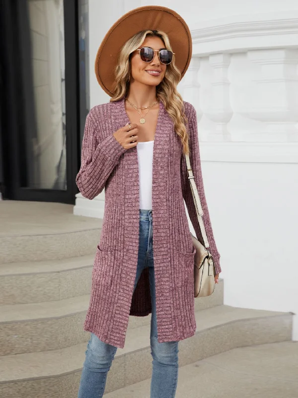 Open Front Long Sleeve Cardigan Relaxed Women's Beachy