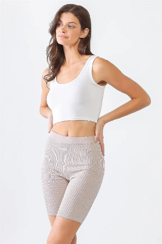 Cafe Ribbed High Waist Slim Fit Stretchy Shorts garde