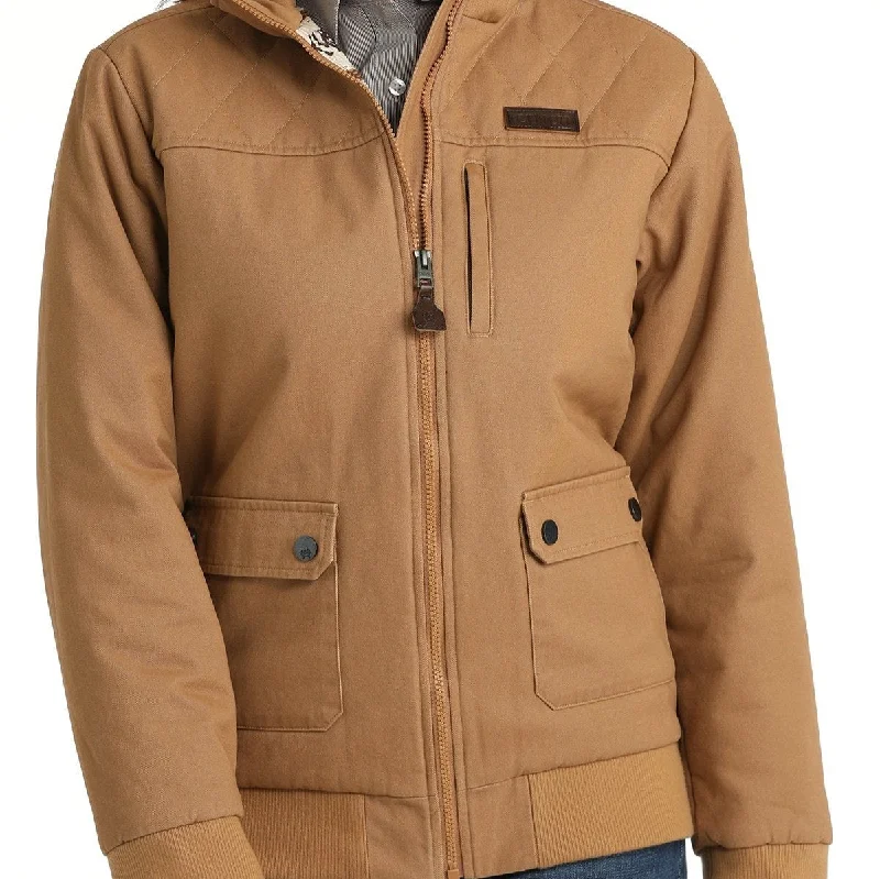 Cinch Women's Canvas Bomber Jacket in Brown Laid - back Women's Vibe