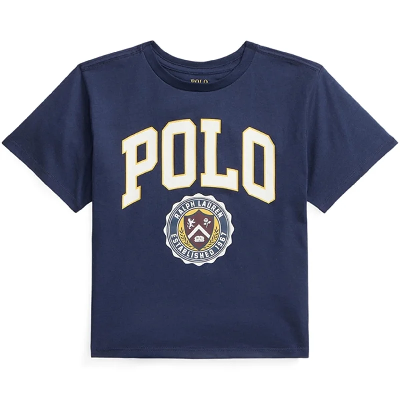 Polo Ralph Lauren Girl Varsity Polo T-Shirt Refined Navy Elegant Women's Formal 