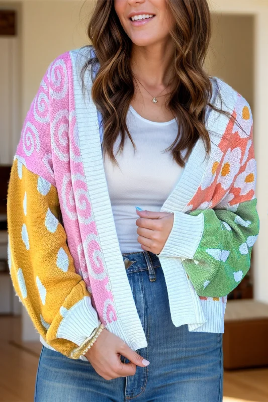 Color Block Open Front Long Sleeve Cardigan Sophisticated Women's 