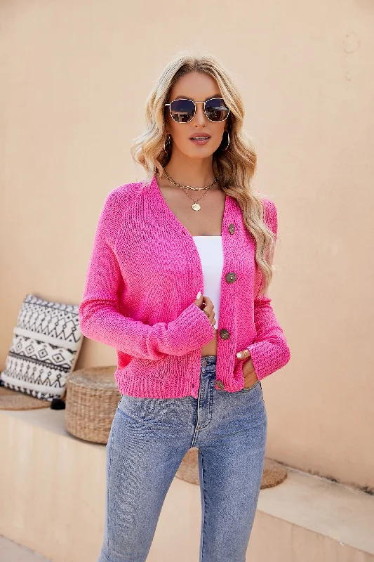 Raglan Sleeve Button Front Cardigan Stylish Women's Neon