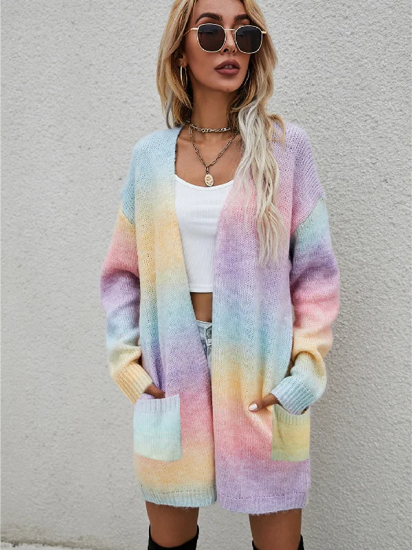 Angel Wings Full Size Pocketed Open Front Gradient Cardigan Refined Women's Classic 