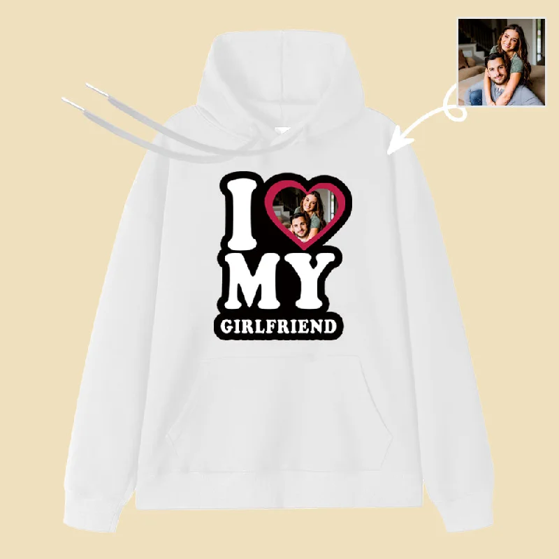 I Love My Girlfriend Red Heart Print Customized Hoodie Gift Streetwear Style for 