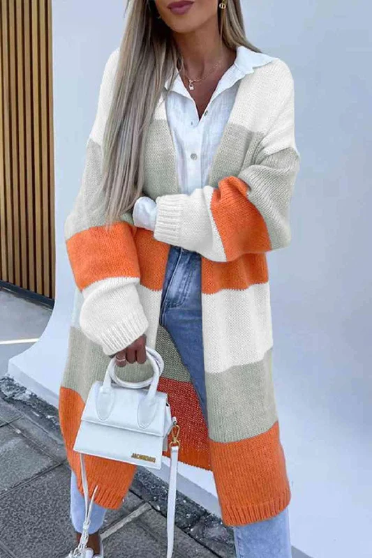 Color Block Open Front Duster Cardigan Dynamic Women's High - energy