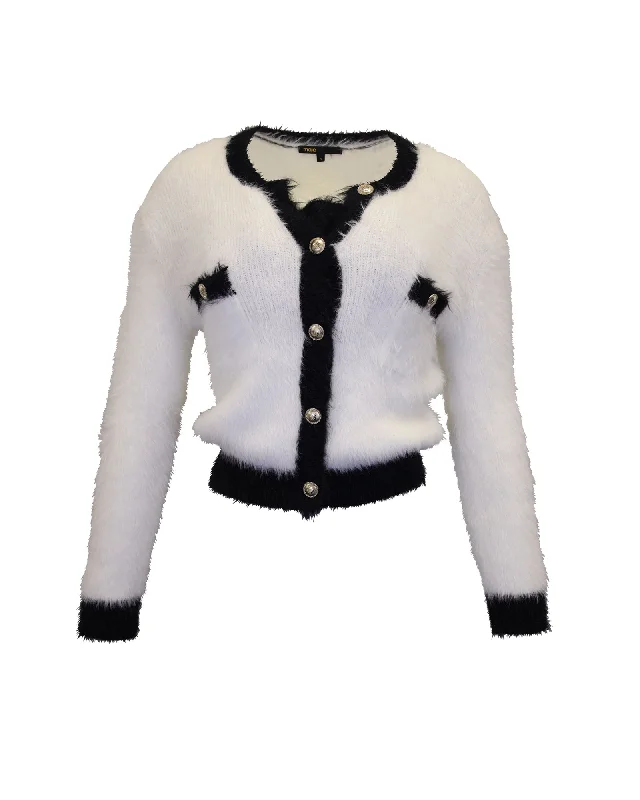 Maje Muffy Fuzzy Cardigan in White Polyamide Sophisticated Women's Tailored