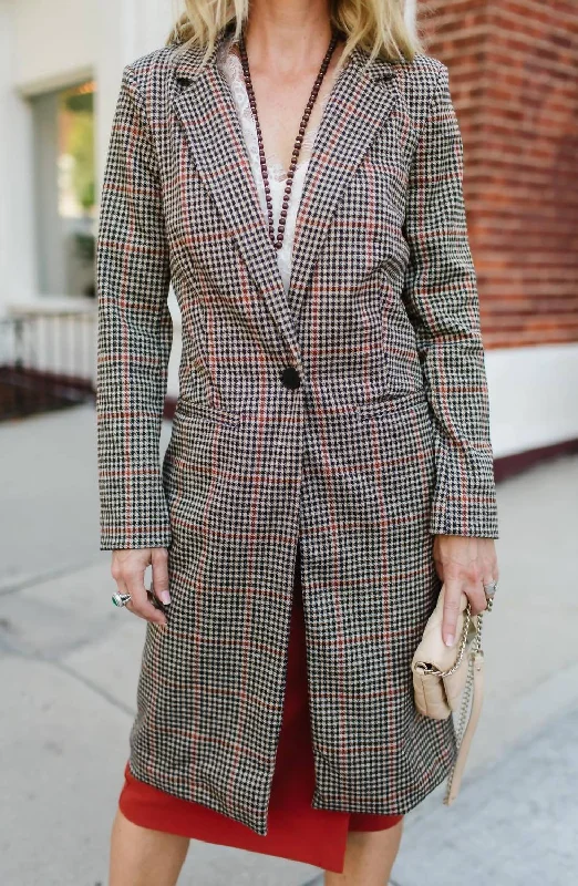 Plaid Boyfriend Trench Coat In Tan Confident Women's High - fashion