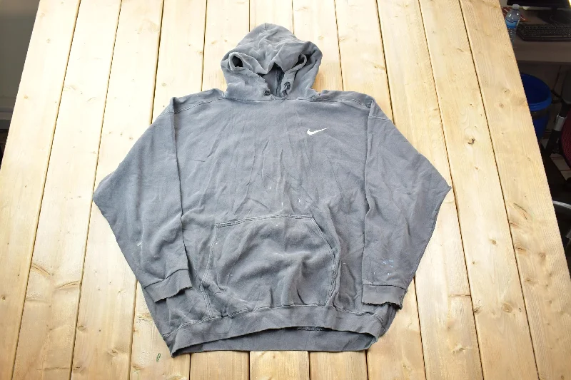 Vintage 1990s Nike Embroidered Mini Swoosh Hoodie Sweatshirt Cozy Women's Sherpa - lined
