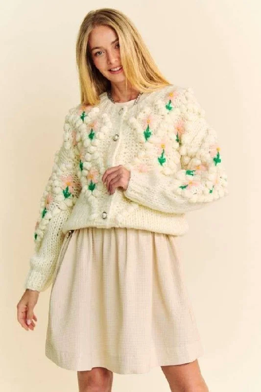 Davi & Dani Floral Pattern Button Down Cardigan Minimalist Women's Casual