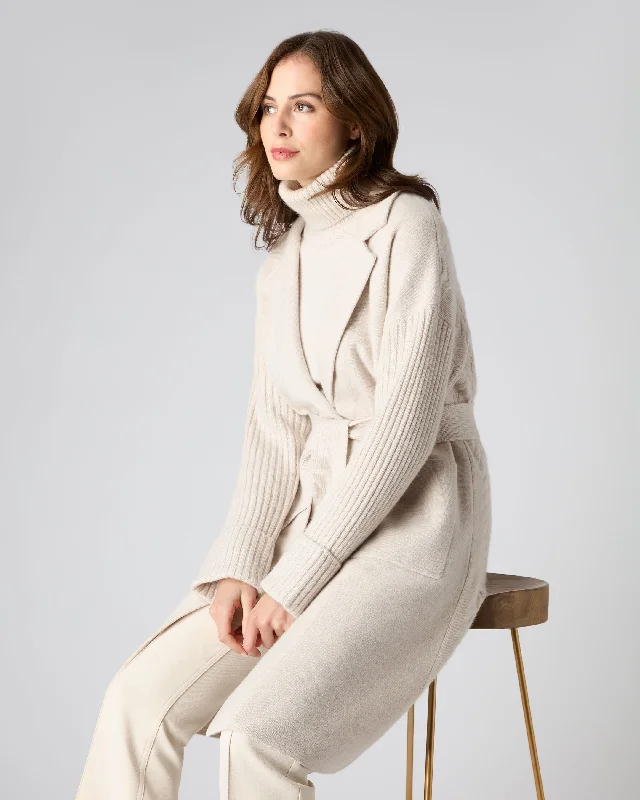 Women's Cable Back Cashmere Coat Ecru White Artistic Women's Avant - 