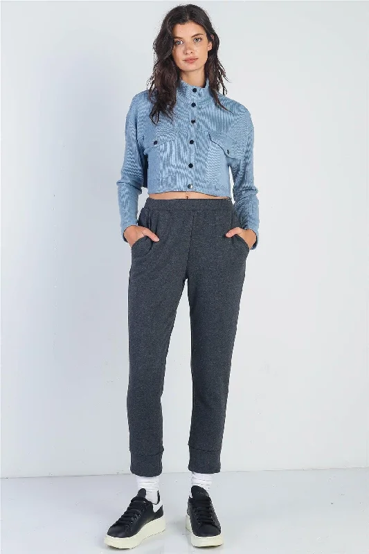 Charcoal High Waist Two Pocket Joggers Pants Traditional Women's Wool