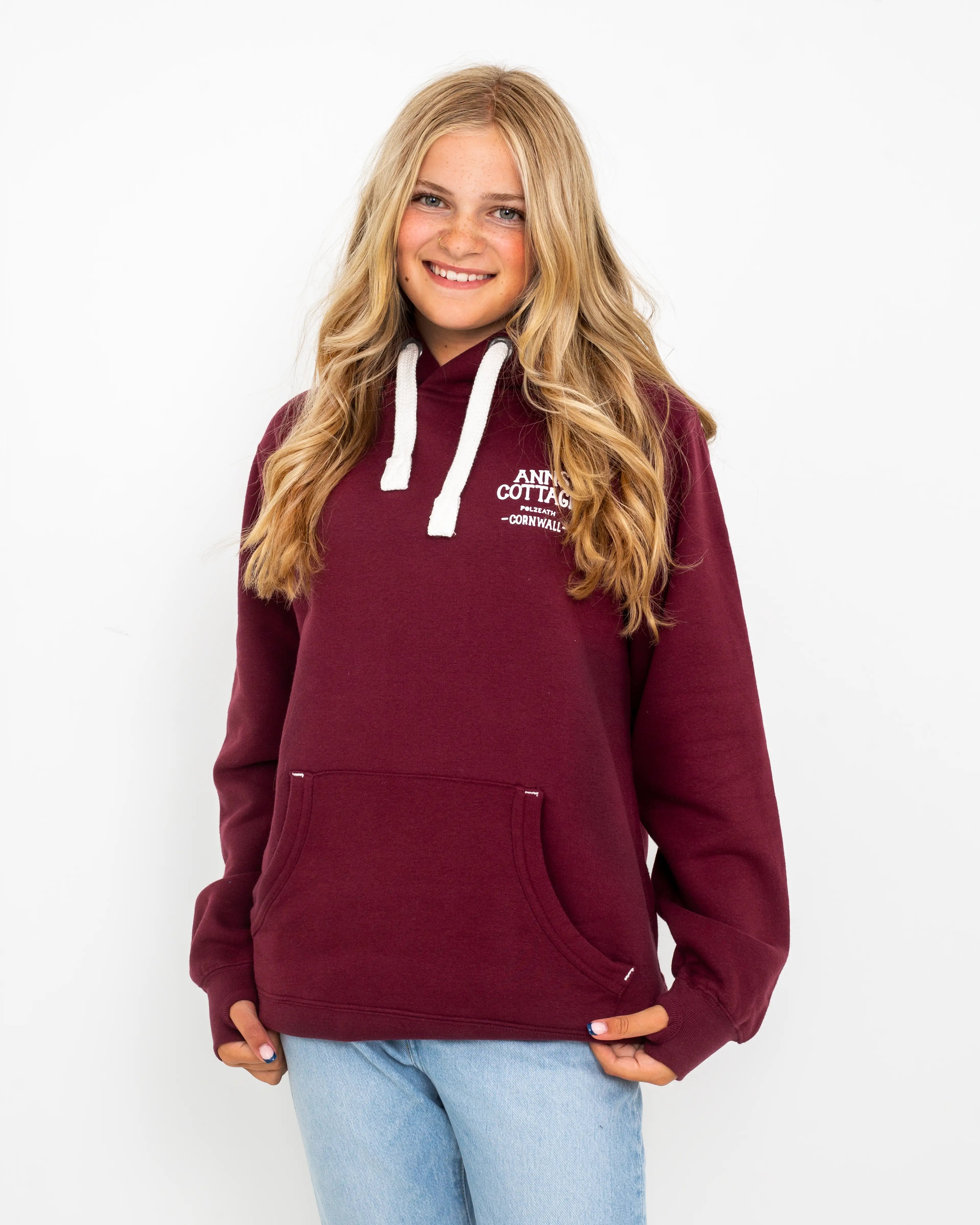 Polzeath Hoodie in Maroon & White Women