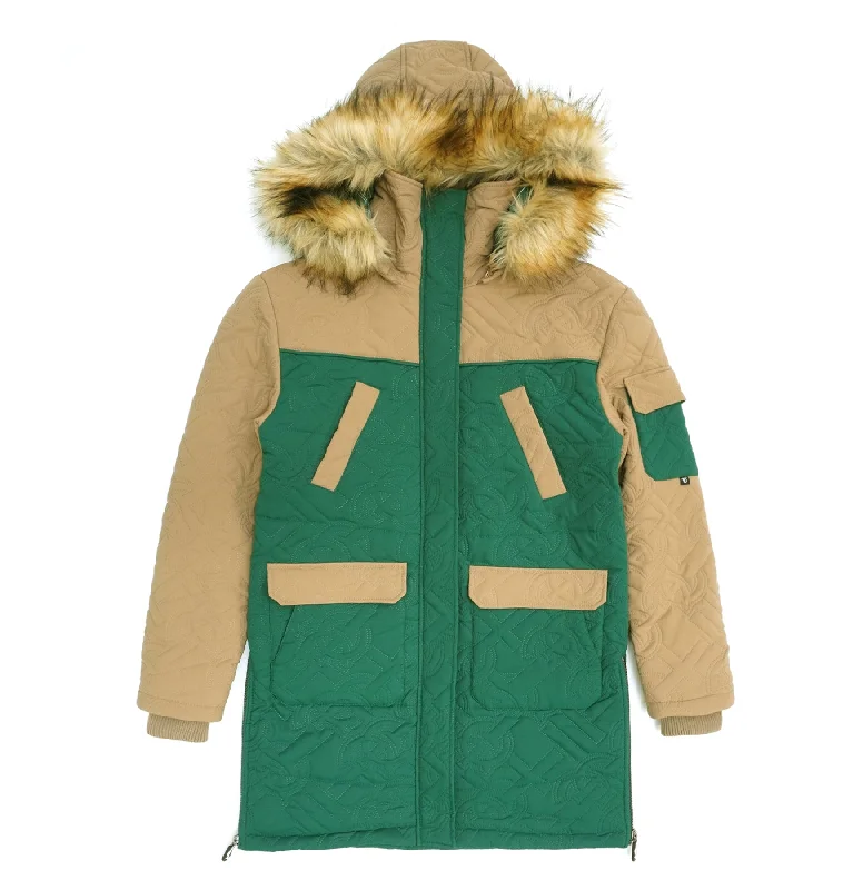 F7700 Apollo Long Quilted Jacket  - Green Minimalist Women's Casual