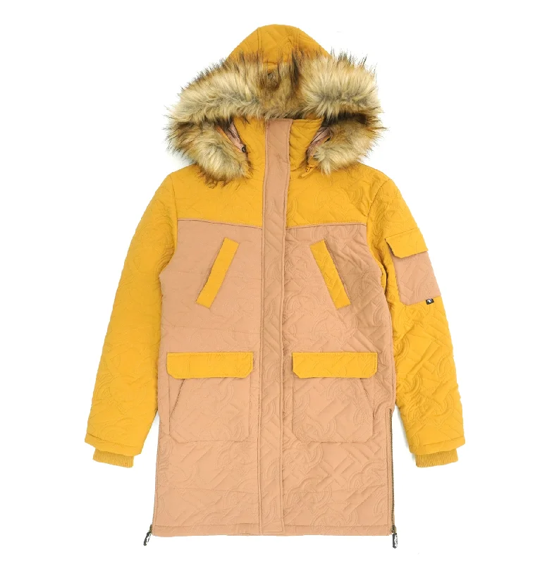F7700 Apollo Long Quilted Jacket  - Khaki Hip Women's Retro