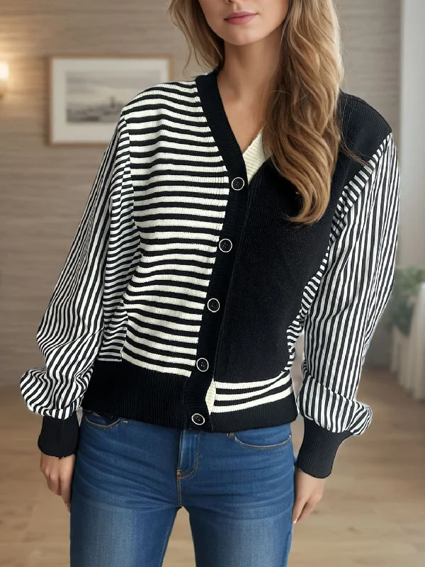 Striped Button Down Long Sleeve Cardigan Dapper Women's 1920S