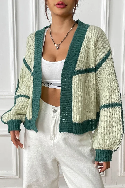 Contrast Open Front Long Sleeve Cardigan Relaxed Women's Beachy