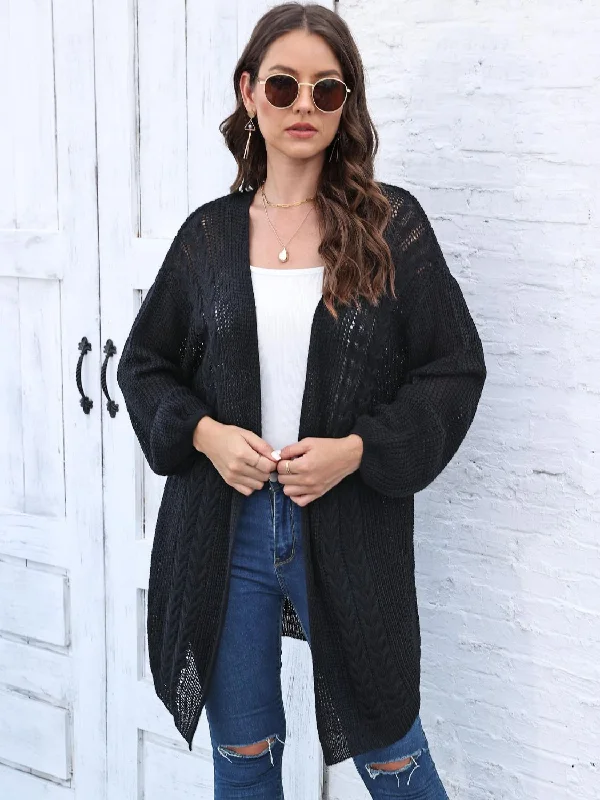 Cable-Knit Open Front Long Sleeve Cardigan Youthful Women's Pop