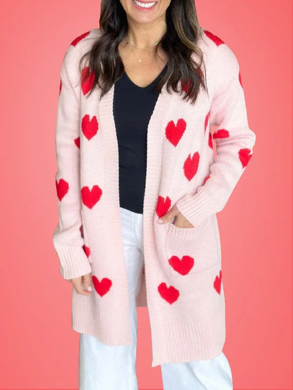 Heart Open Front Long Sleeve Cardigan Vintage Women's 1970S 