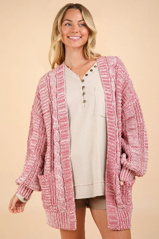 VERY J Cable Knit Open Front Cardigan Cashmere