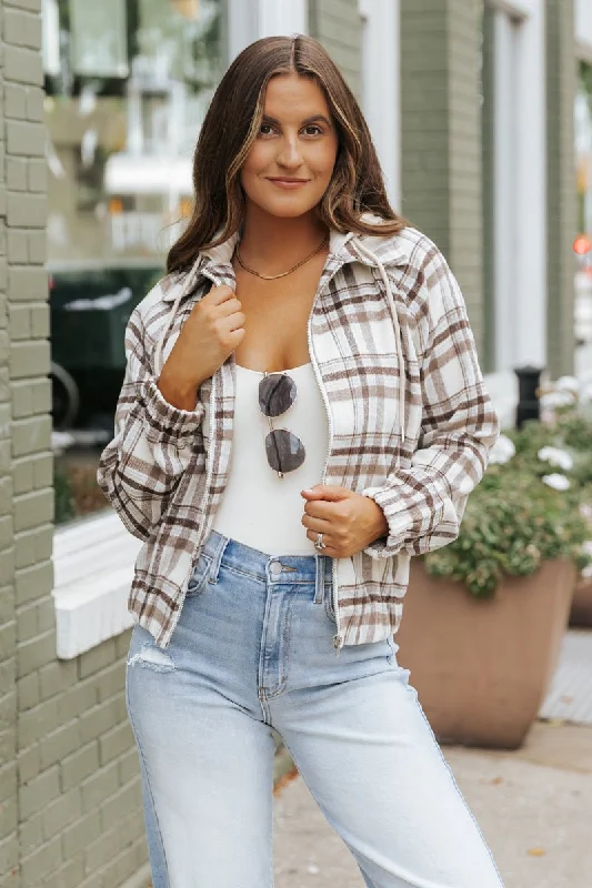 Brown Plaid Hooded Zip Up Jacket - FINAL SALE Australian Beach