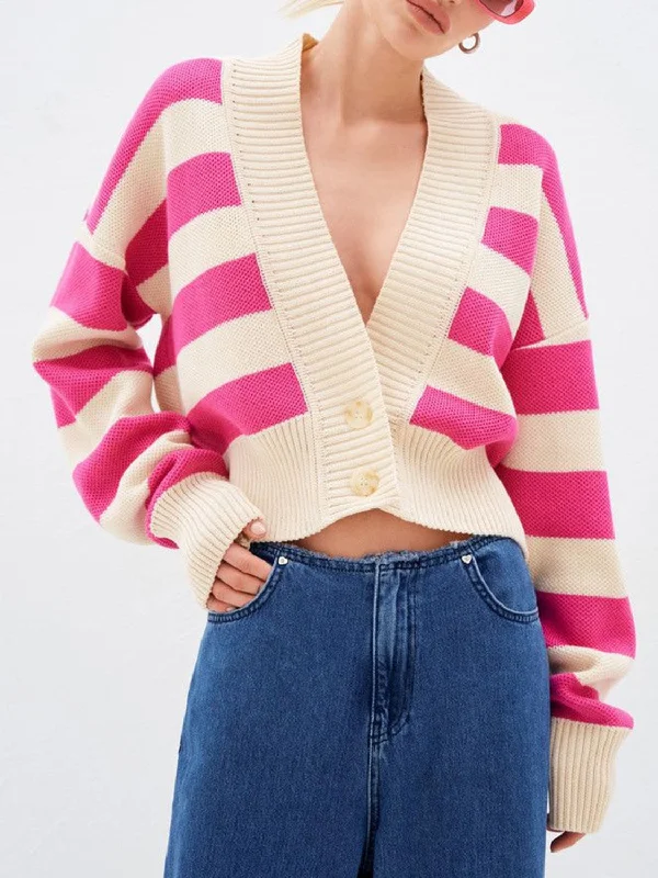 Striped Button Down Drop Shoulder Cardigan Contemporary 