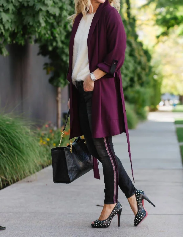 Pearl Trench Coat In Fig Cozy Women's Sherpa - lined