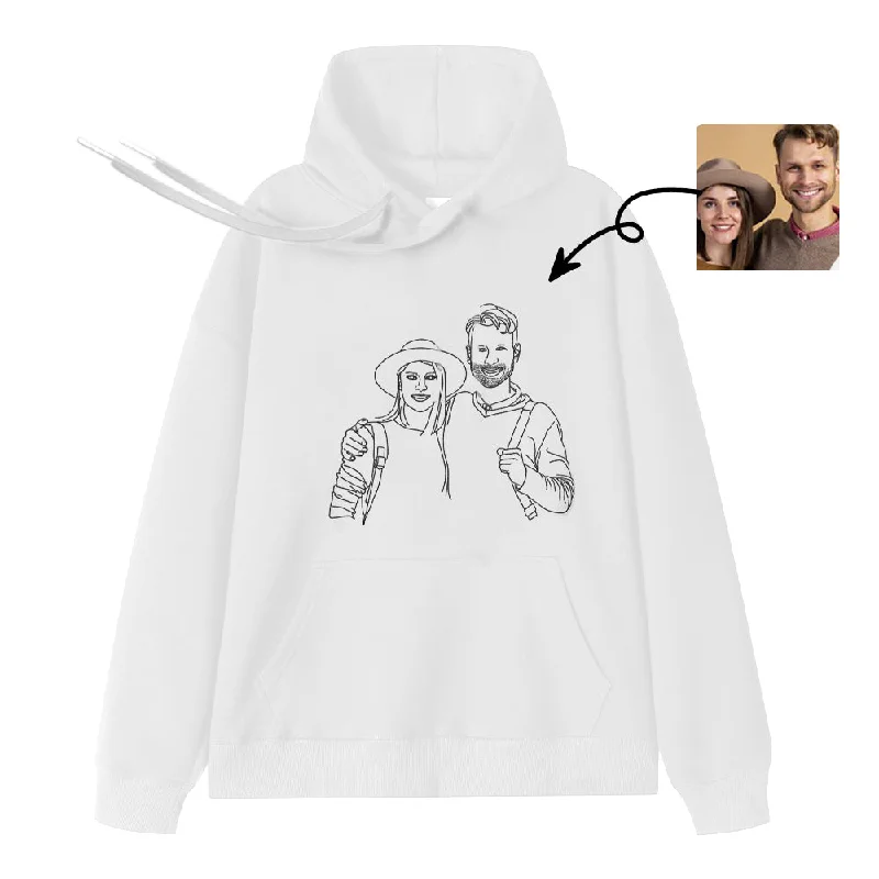 Custom Line Art Hoodie with Your Photo Gift for Couples Edgy Women's Punk