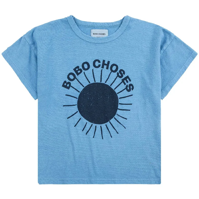 Bobo Choses Light Blue Sun Turquoise T-Shirt Classic Women's Tweed