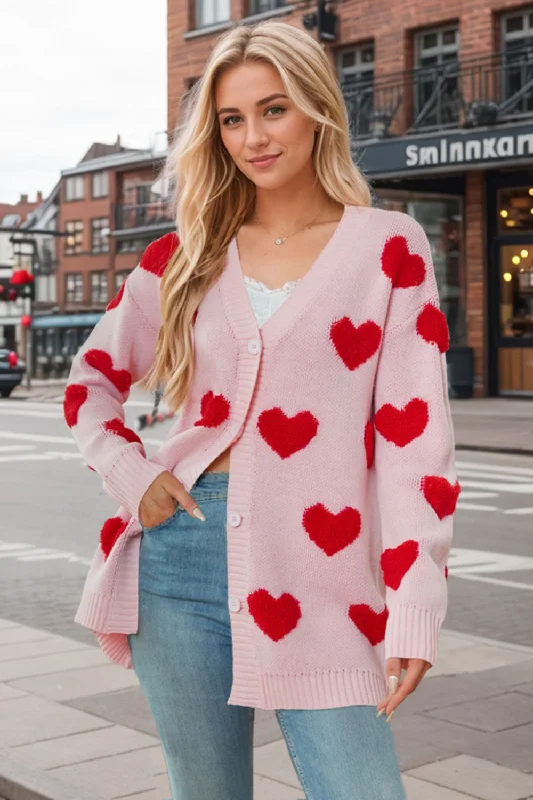 Heart Button Down Long Sleeve Cardigan Luxurious Women's High -  end