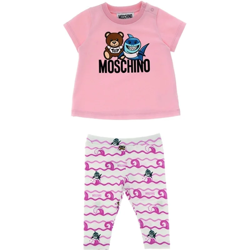 Moschino Pink Toy Shark T-Shirt Og Leggings Sæt Monochromatic All - in - one