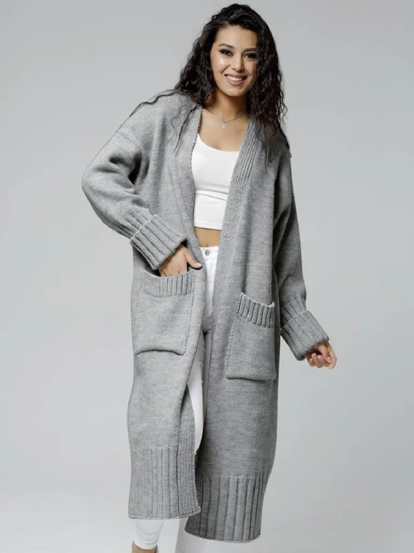 Pocketed Open Front Dropped Shoulder Cardigan Sophisticated Women's 