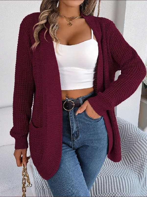 Open Front Long Sleeve Cardigan with Pockets Classic Women's Pin - striped