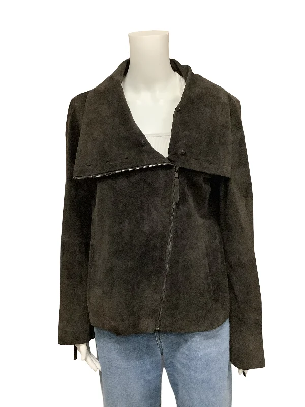 Ecru Suede Leather Moto Jacket Size: L Business