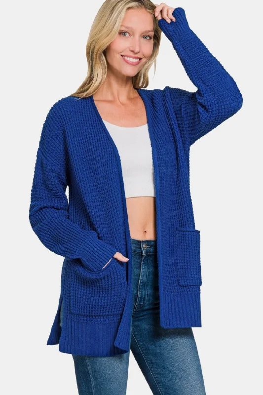 Zenana Waffle Open Front Sweater Cardigan Bold Women's Statement
