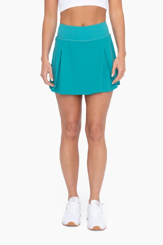Active Teal Double Pleat Skort Polished Women's Silk