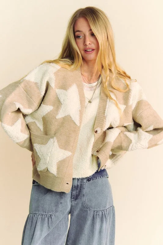 Davi & Dani Fuzzy Star Button Down Cardigan Refined Women's Classic 