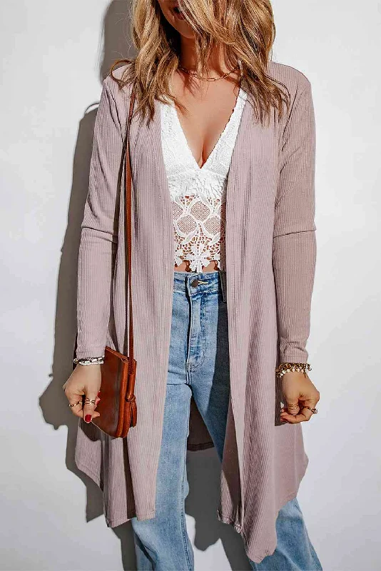 Ribbed Long Sleeve Cardigan Dapper Women's Bow - adorned