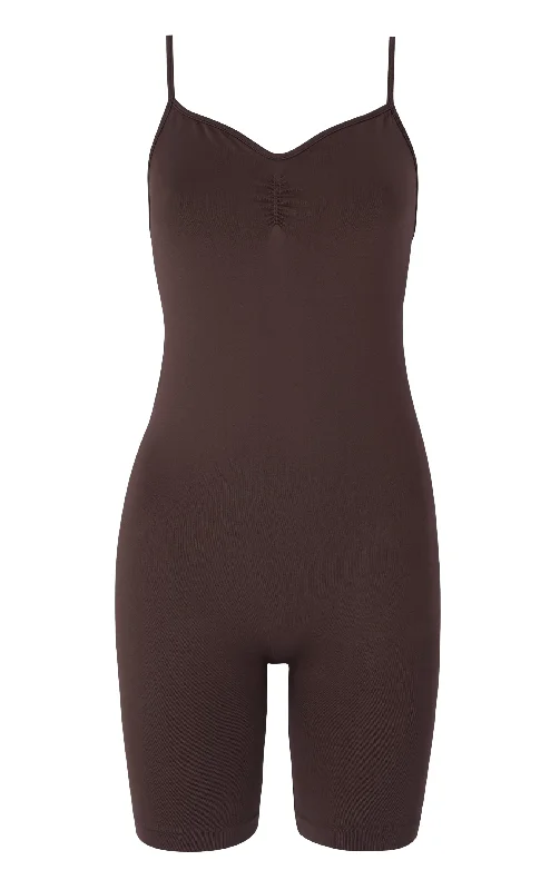 SPIRITED Shorts Unitard | Chocolate Brown British Gentlewoman Style