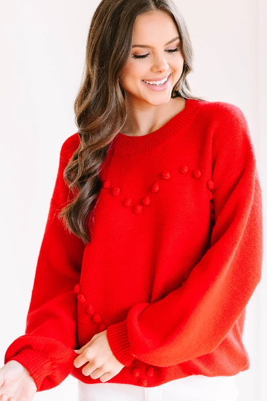 All For The Love Red Pompom Heart Sweater Refined Women's 
