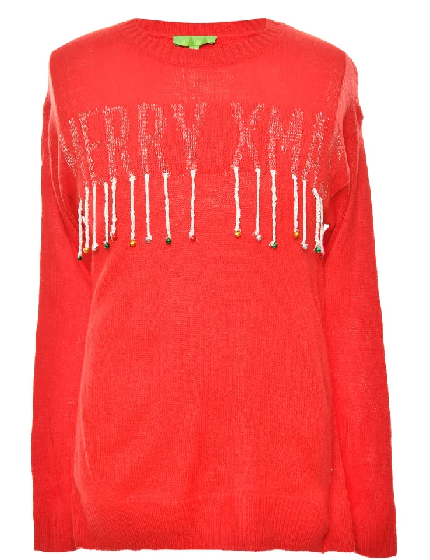 Embellished Red Christmas Jumper - S Earthy Women's 