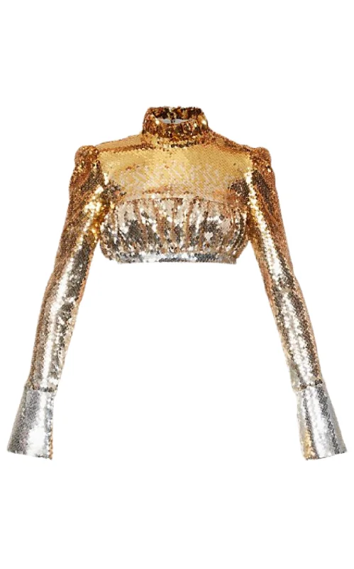 Sequin Top With High Ruffle Neck Youthful Women's Anime - inspired