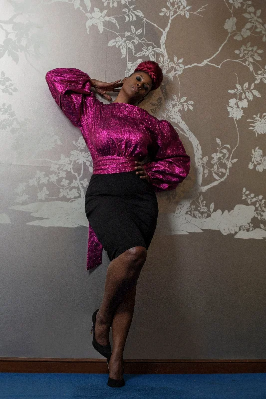 Pink Metallic Holiday Rae Crop Blouse- JIBRI Australian Beach