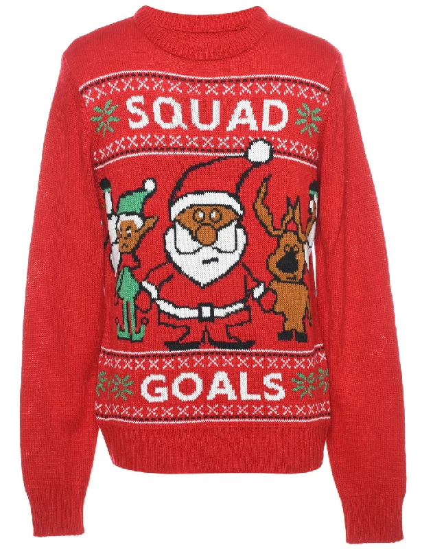 Santa Claus & Reindeer Christmas Jumper - M Bohemian Women's Free