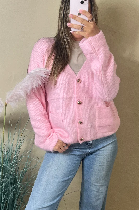 Pink elegant gold button cardigan Artistic Women's Avant - 