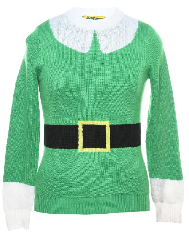 Green Christmas Jumper - XS Classic Women's Pin - striped