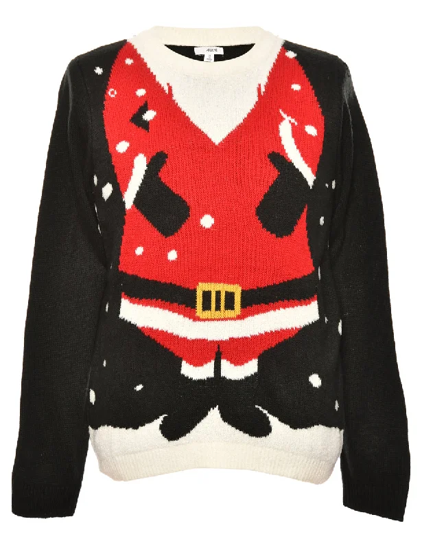 Black & Red Santa Claus Design Jumper - M Polished Women's Silk